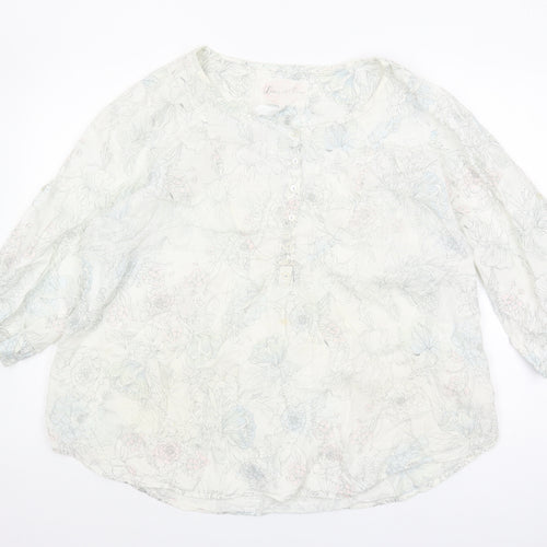 Marks and Spencer Women's Floral Blouse, Size 44, White, Linen