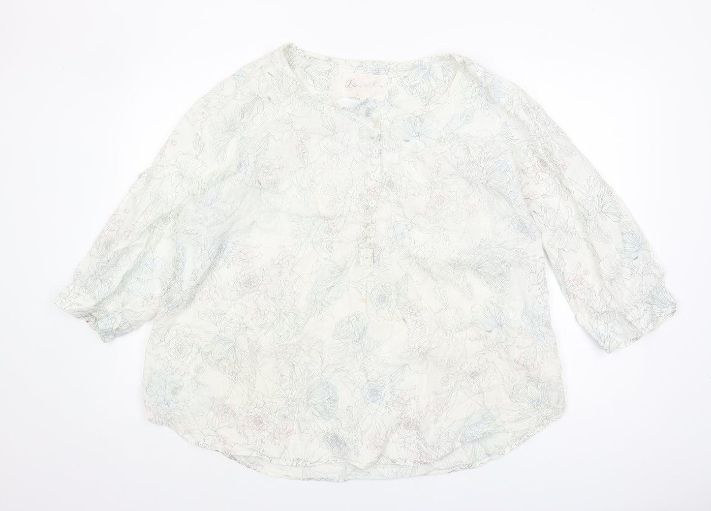 Marks and Spencer Women's Floral Blouse, Size 44, White, Linen