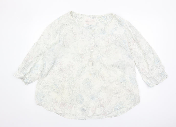 Marks and Spencer Women's Floral Blouse, Size 44, White, Linen