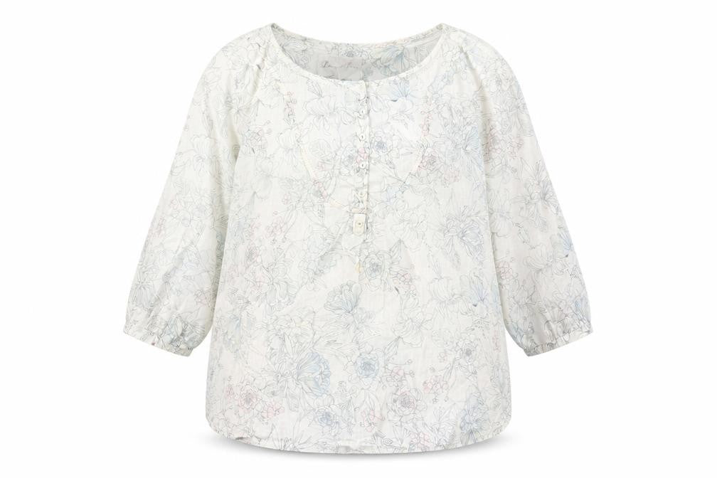 Front view of Marks & Spencer Women's Floral Blouse, size 44, White, Linen