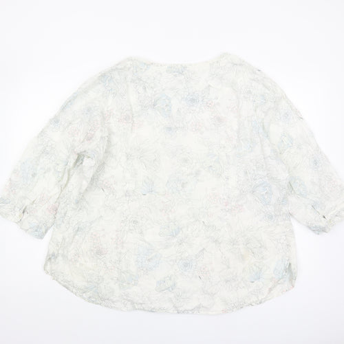 Marks and Spencer Women's Floral Blouse, Size 44, White, Linen