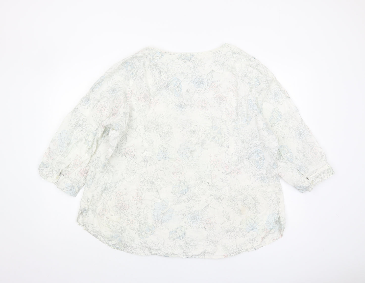 Marks and Spencer Women's Floral Blouse, Size 44, White, Linen