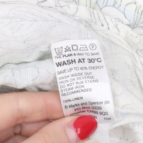 Marks and Spencer Women's Floral Blouse, Size 44, White, Linen