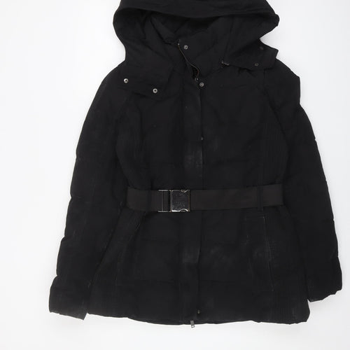 Mango Women's Black Puffer Jacket Size 14 Winter Hooded