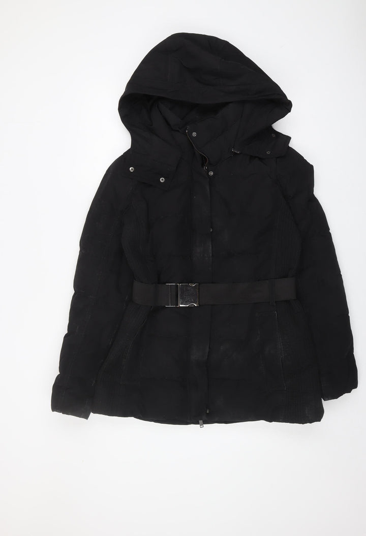 Mango Women's Black Puffer Jacket Size 14 Winter Hooded