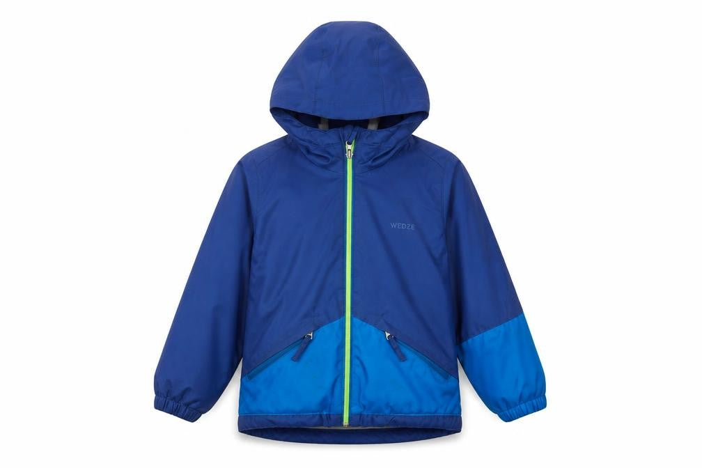 Front view of Decathlon boys’ blue hooded puffer jacket 4 years