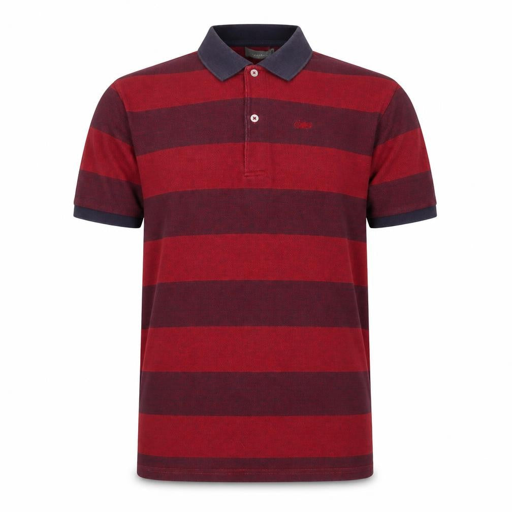Front view of Jaeger Men's Red Striped Polo Shirt, Medium