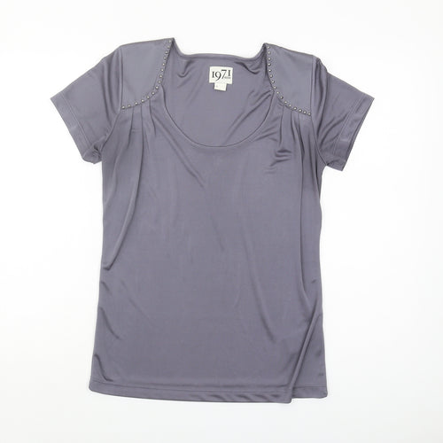 Reiss Women's Grey Studded Scoop Neck T-Shirt - Size S