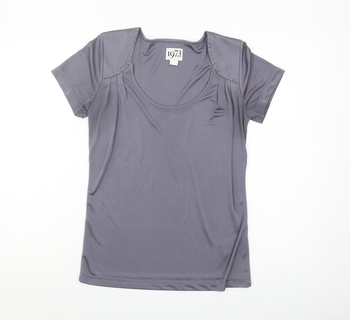 Reiss Women's Grey Studded Scoop Neck T-Shirt - Size S