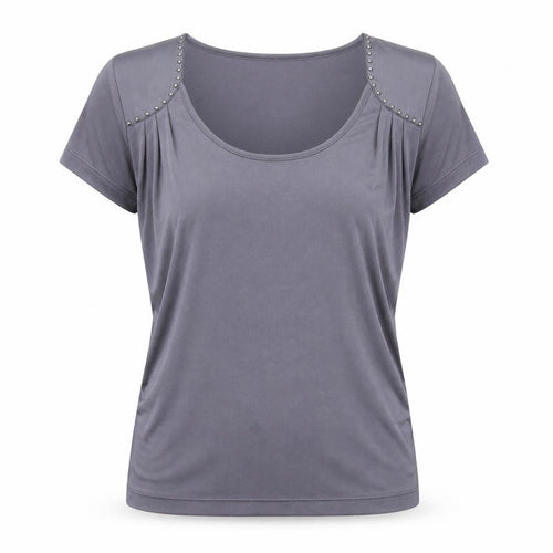 Reiss Women's Grey Studded Scoop Neck T-Shirt - Size S