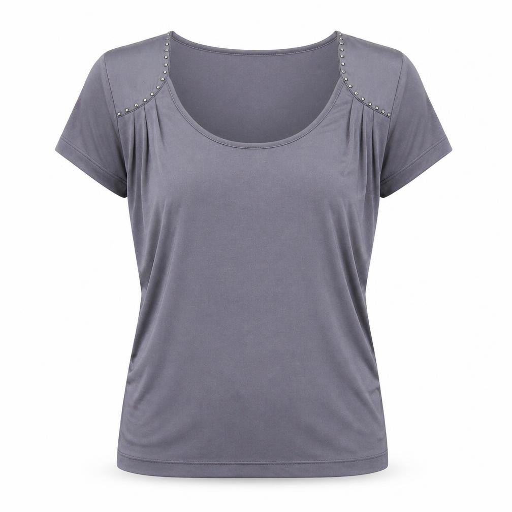 Reiss Women's Grey Studded Scoop Neck T-Shirt - Size S