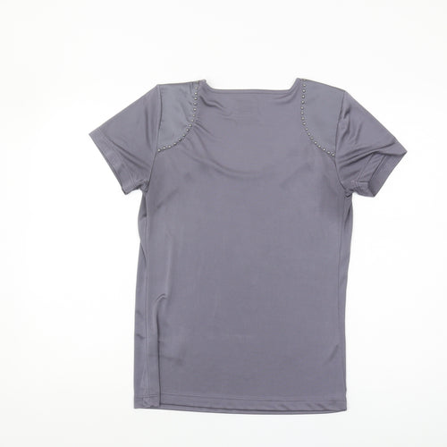 Reiss Women's Grey Studded Scoop Neck T-Shirt - Size S