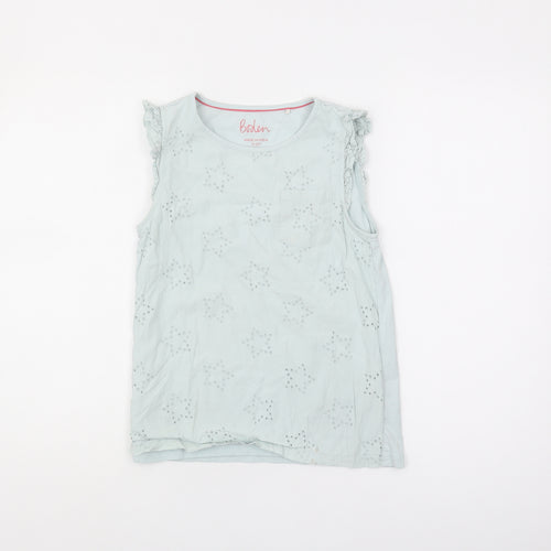 Boden Girls Blue Sleeveless Blouse - 11-12 Years, Ruffle Accent