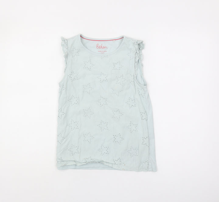 Boden Girls Blue Sleeveless Blouse - 11-12 Years, Ruffle Accent
