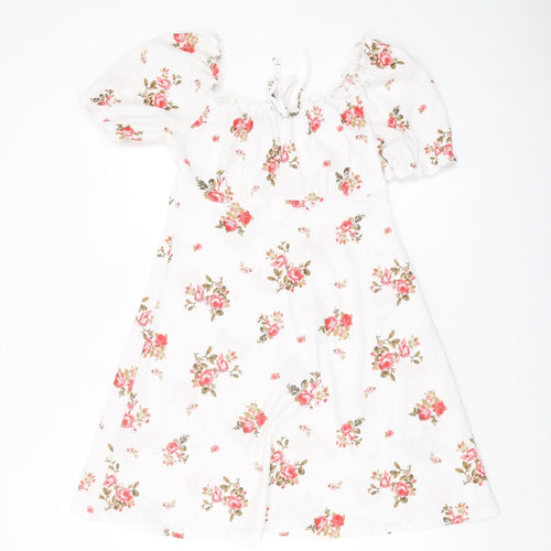 New Look Women’s White Floral Puff Sleeve Dress Size 10