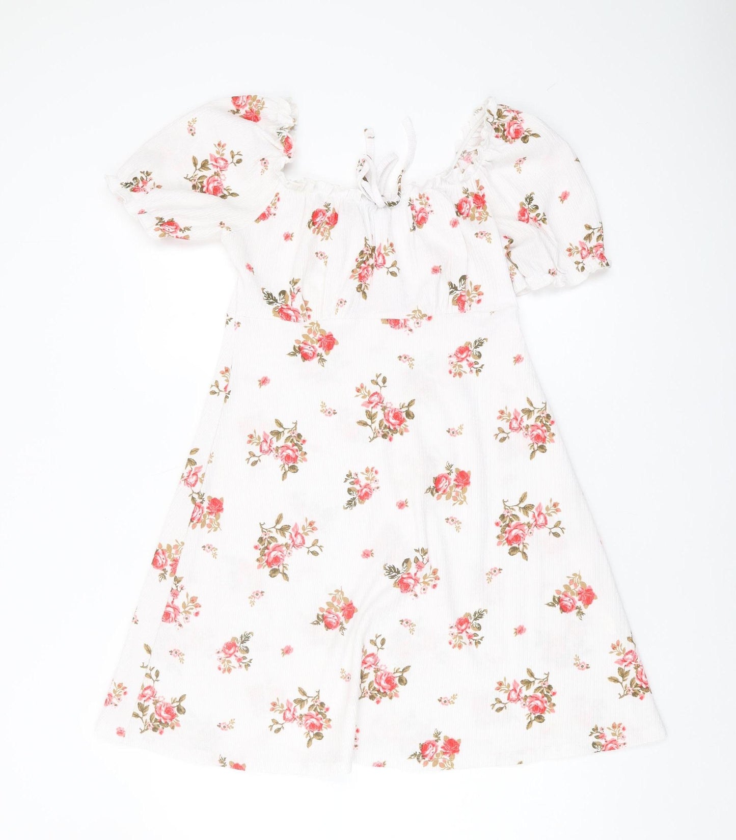 New Look Women’s White Floral Puff Sleeve Dress Size 10