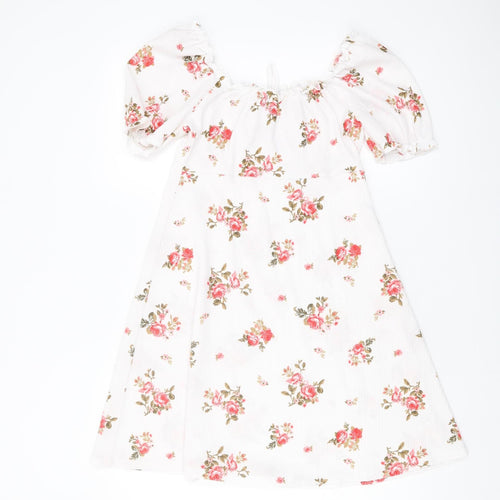 New Look Women’s White Floral Puff Sleeve Dress Size 10