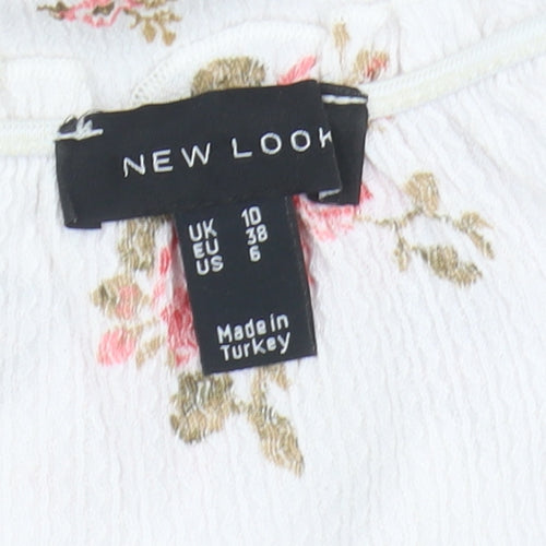 New Look Women’s White Floral Puff Sleeve Dress Size 10