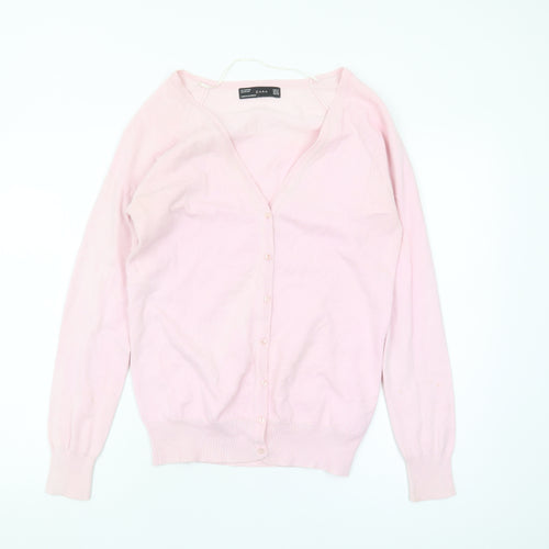 Zara Women's Pink V-Neck Cardigan XL Knitwear