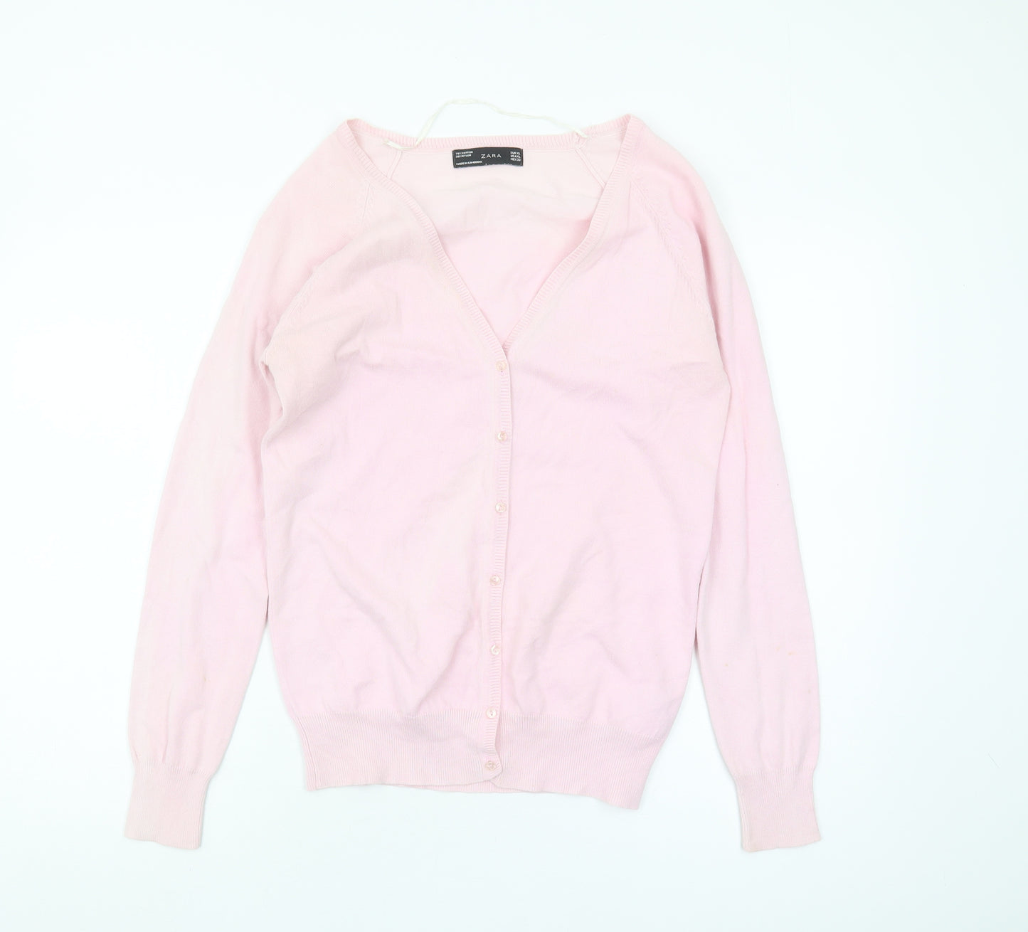 Zara Women's Pink V-Neck Cardigan XL Knitwear