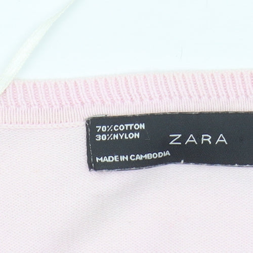 Zara Women's Pink V-Neck Cardigan XL Knitwear