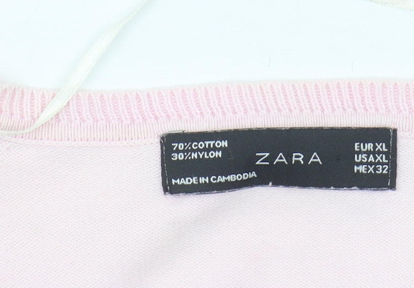 Zara Women's Pink V-Neck Cardigan XL Knitwear