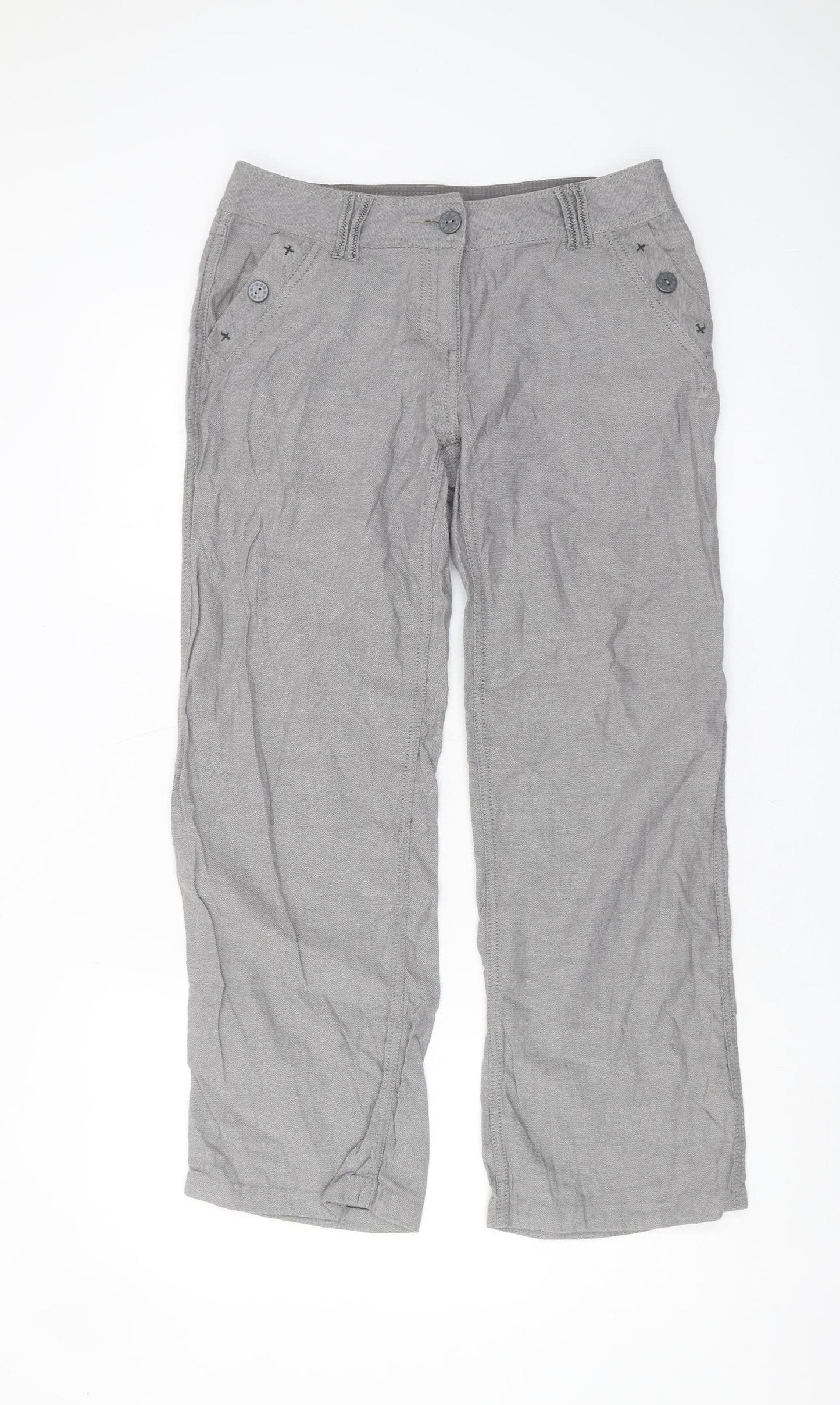 Mantaray Women’s Grey Straight Cotton Trousers Size 10