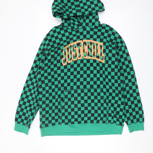 H&M Boys Green Check Pullover Hoodie Size 12-13 Years