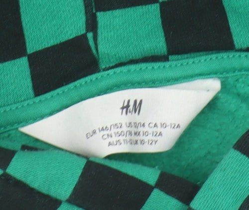 H&M Boys Green Check Pullover Hoodie Size 12-13 Years