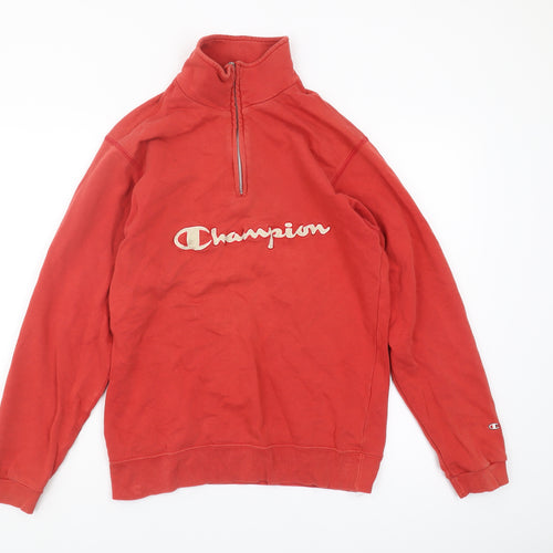 Champion Red Logo 1/4 Zip Sweatshirt, Unisex S