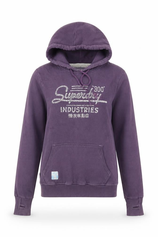 Front view of Superdry Women's Purple Hoodie, size S, Pullover Casual
