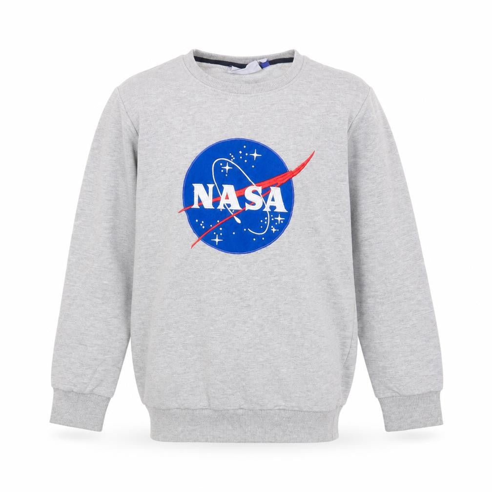 Front view of Fabric Flavours boys’ grey nasa pullover sweatshirt 11-12 years