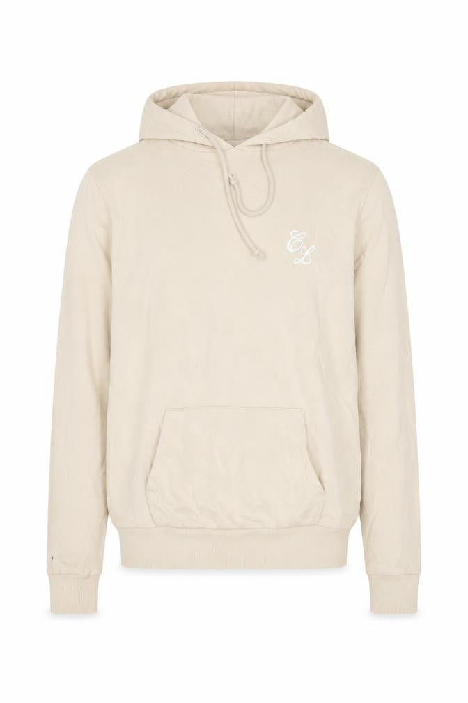 Front view of Closure London Beige Men's Small Pullover Hoodie