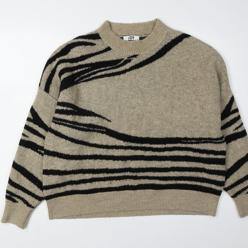 JDY Women's Beige Animal Print Chunky Knit Pullover Jumper XL