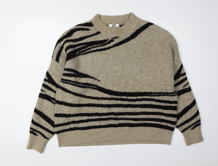 JDY Women's Beige Animal Print Chunky Knit Pullover Jumper XL