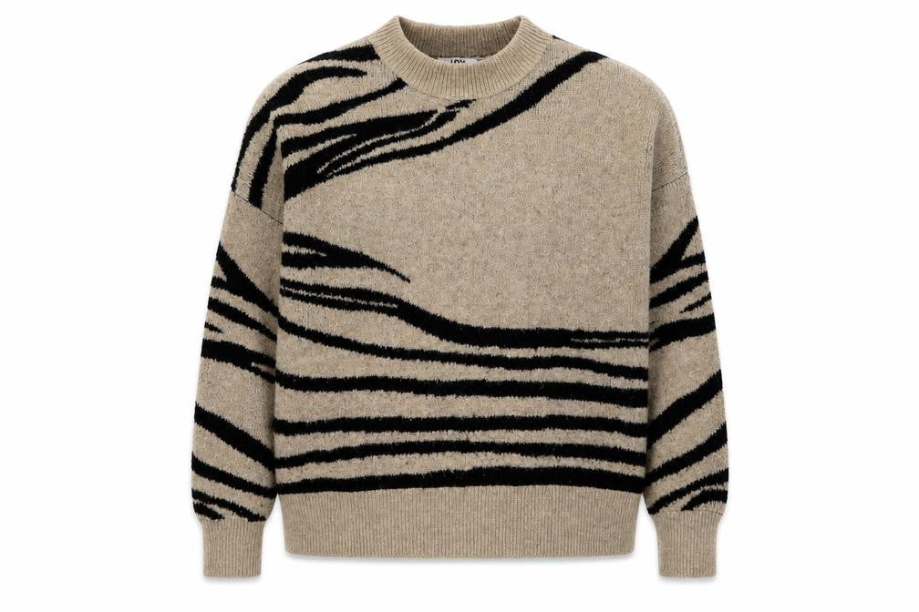 Front view of JDY Women's Beige Animal Print Chunky Knit jumper XL