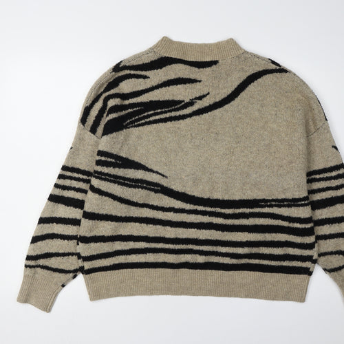 JDY Women's Beige Animal Print Chunky Knit Pullover Jumper XL