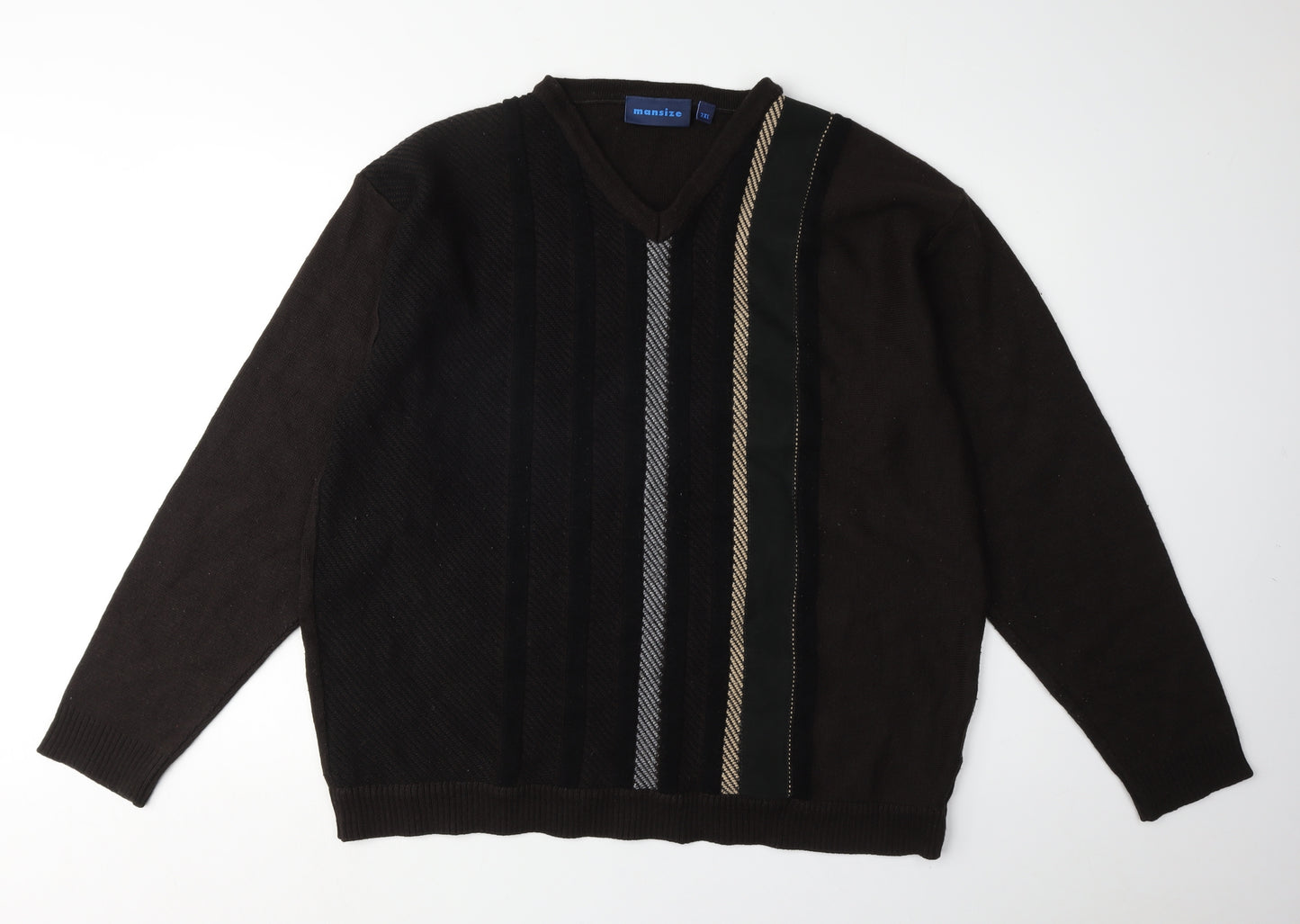 Mansize Men's Black 2XL V-Neck Knit Pullover