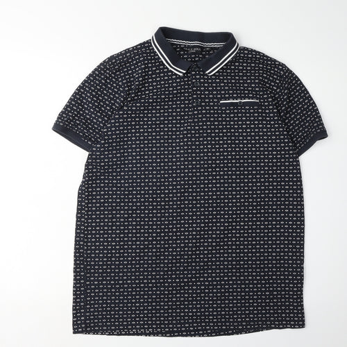 Brave Soul Men's XL Black Geometric Polo Shirt