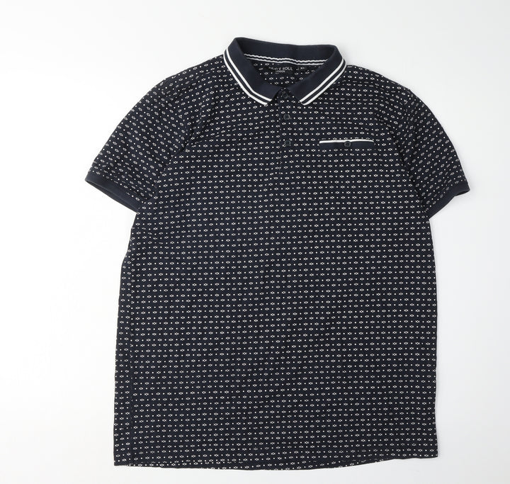 Brave Soul Men's XL Black Geometric Polo Shirt