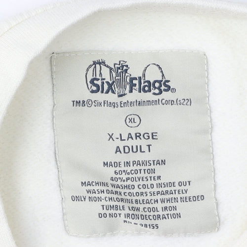 Six Flags XL White Sweatshirt Unisex Adults