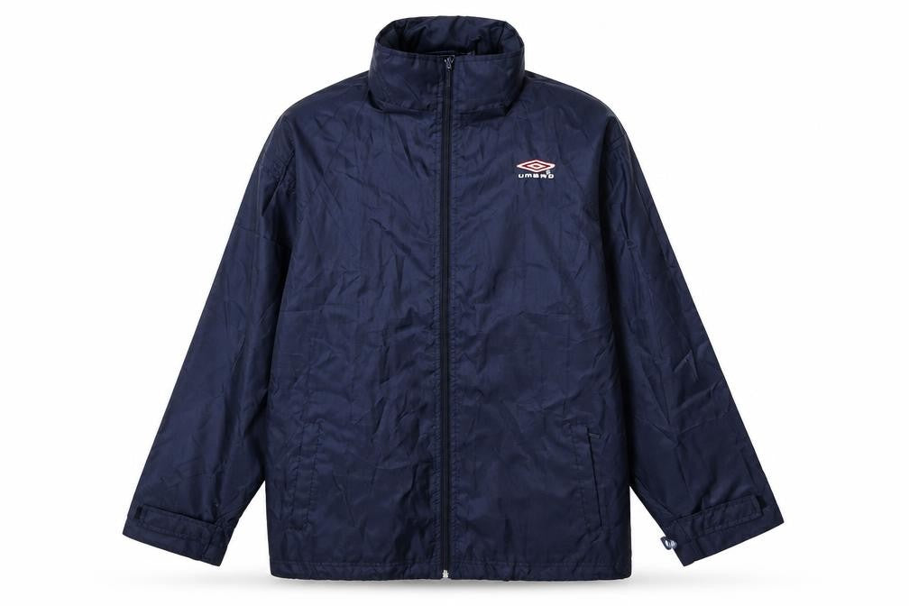 Front view of Umbro boys’ blue windbreaker jacket, size 12, - sports style
