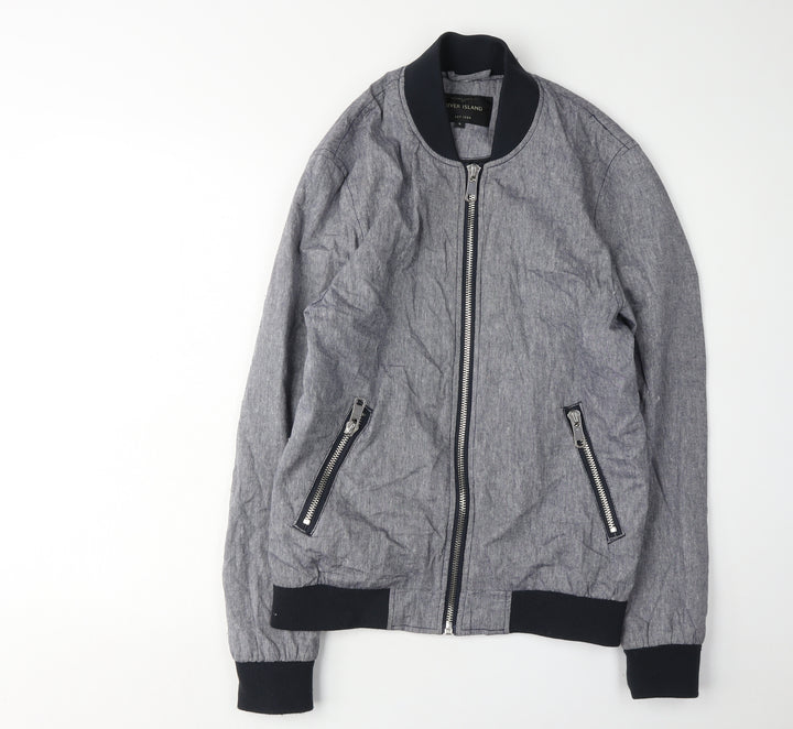 River Island Men's Grey Bomber Jacket, Size S, Casual Style