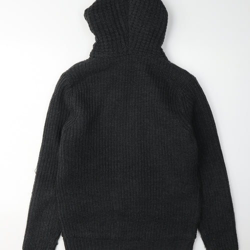 Threadbare Men's Black Full Zip Cable-Knit Hoodie S
