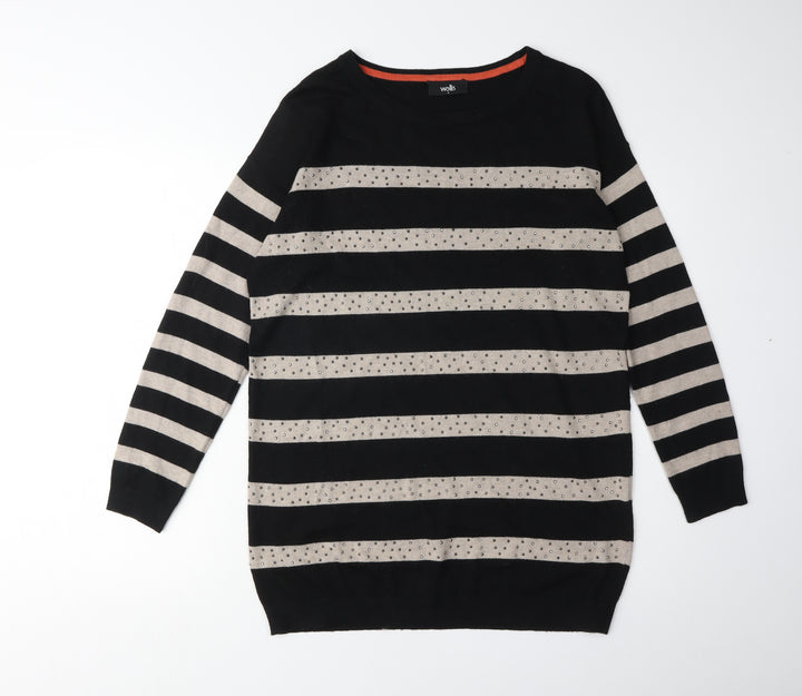 Wallis Women's Black Striped Pullover Jumper, Size S