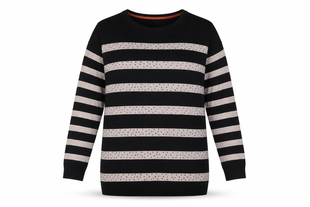 Front view of Wallis Women's Black Striped jumper, size S