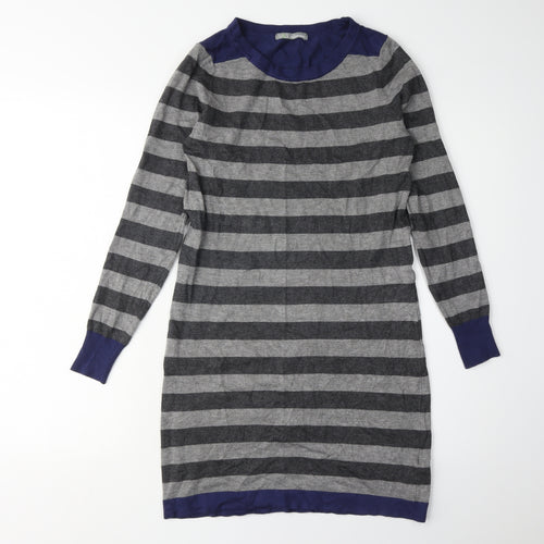 Marks and Spencer Women's Grey Blue Striped Knit Dress, Size 8