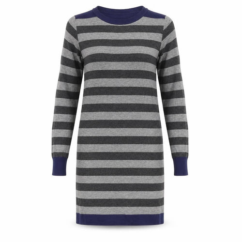 Marks and Spencer Women's Grey Blue Striped Knit Dress, Size 8