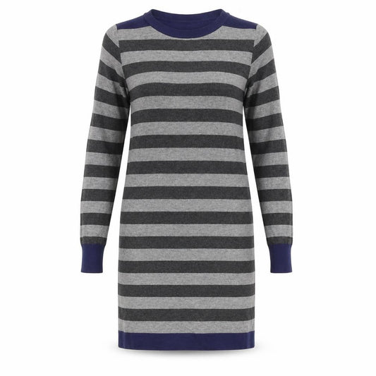 Front view of Marks & Spencer Women's Grey Blue Striped Knit Dress, size 8