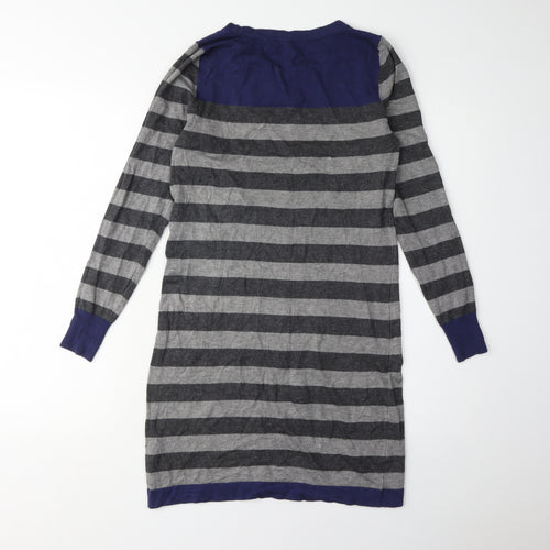 Marks and Spencer Women's Grey Blue Striped Knit Dress, Size 8